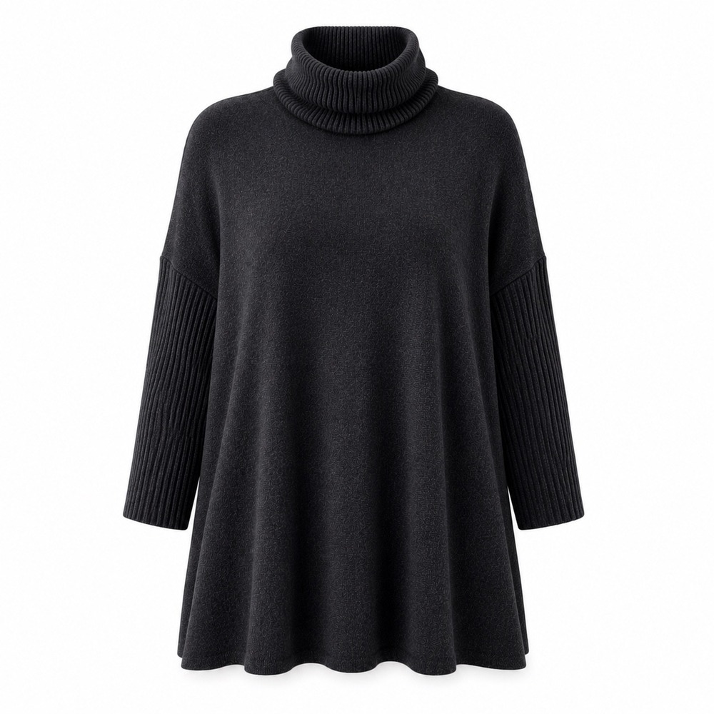 Joseph A. Sweater Tunic Turtleneck Small Black Oversized Ribbed Sleeves